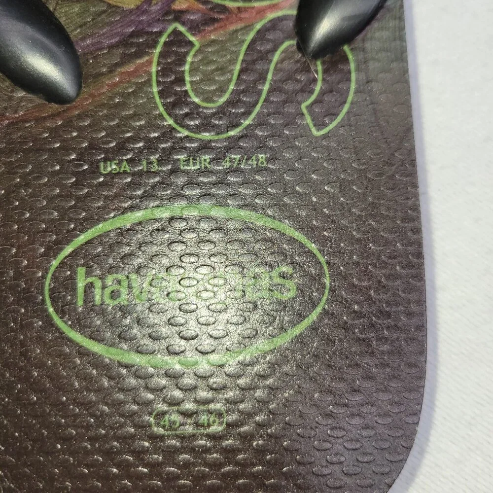 Havaianas Men's Black Tropical Soul Flip Flops Leaf Floral Sandals Size 13